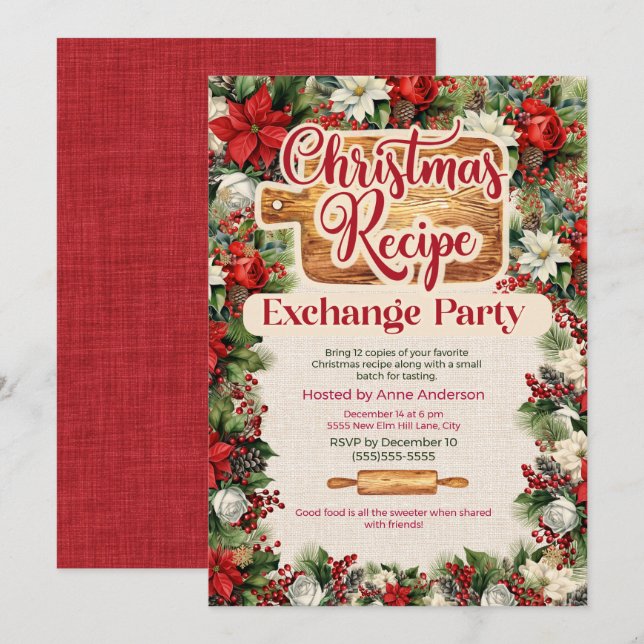 Invitación Fiesta de intercambio de recetas de navidades (Anverso / Reverso)