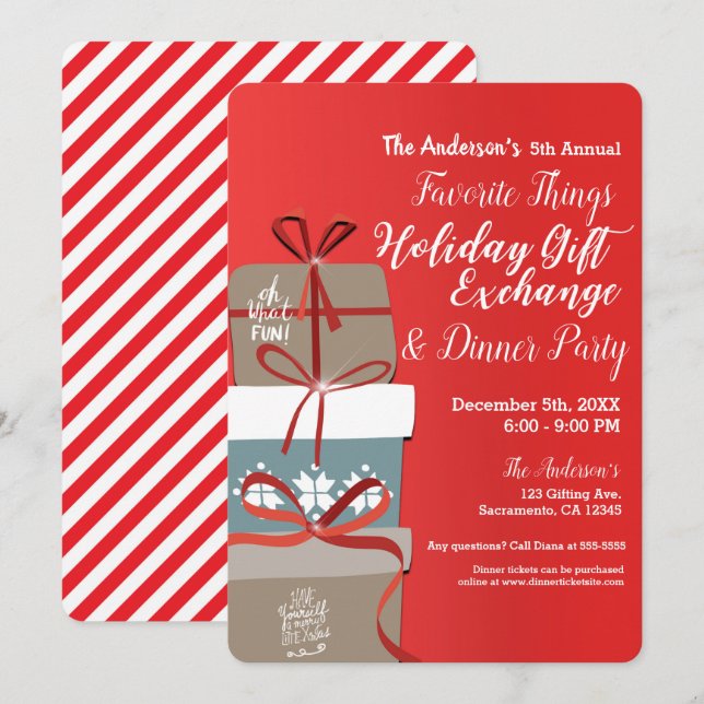 Invitación Fiesta de Intercambio de Regalos de Cosas Favorita (Anverso / Reverso)