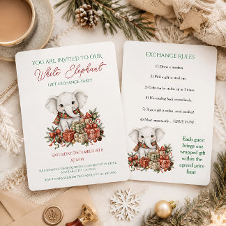 Invitación Fiesta de intercambio de regalos de elefante blanc