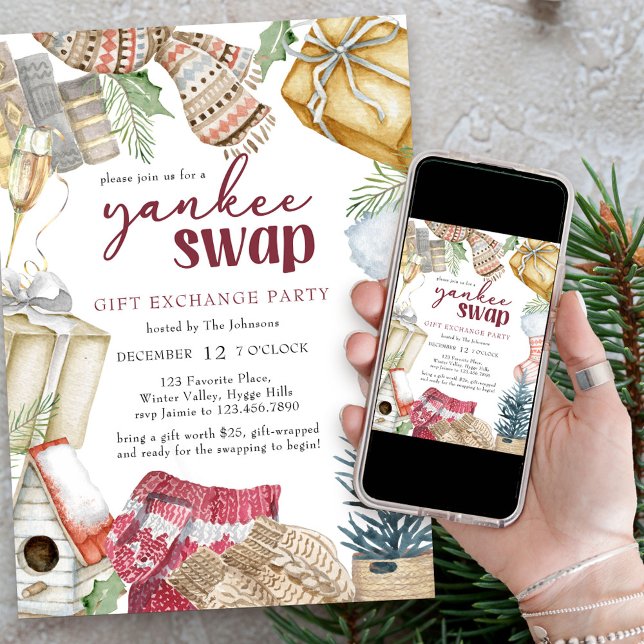 Invitación Fiesta de intercambio de regalos de Navidades acog (Yankee Swap Gift Exchange Party)
