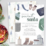Invitación Fiesta de intercambio de regalos secretos de invie<br><div class="desc">Fiesta de intercambio de regalos secretos de Santa que puede personalizar con sus propias reglas e instrucciones. Diseño acuático con título escrito a mano y estilo de higge escandinavo, cómodos regalos climáticos de suéter. Diseño neutro en tonos verdes, azules y grises, perfecto para navidades rústicos o fiestas de invierno. Por...</div>