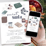 Invitación Fiesta de intercambio de regalos secretos de invie<br><div class="desc">Fiesta de intercambio de regalos secretos de Santa que puede personalizar con sus propias reglas e instrucciones. Diseño acuarela con título escrito a mano y corona de invierno al estilo de higge escandinavo con copos de nieve. Diseño neutro en tonos verdes, azules y grises, perfecto para navidades rústicos o fiestas...</div>