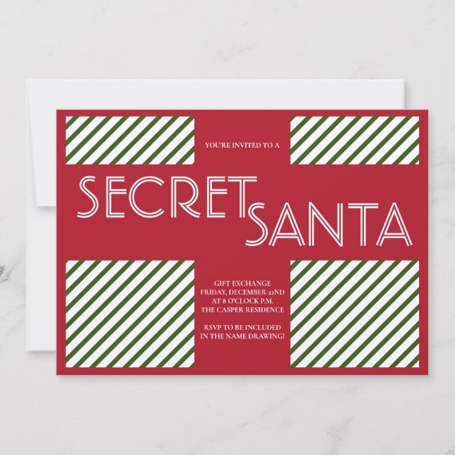 Invitación Fiesta de intercambio de regalos secretos de Santa (Anverso)