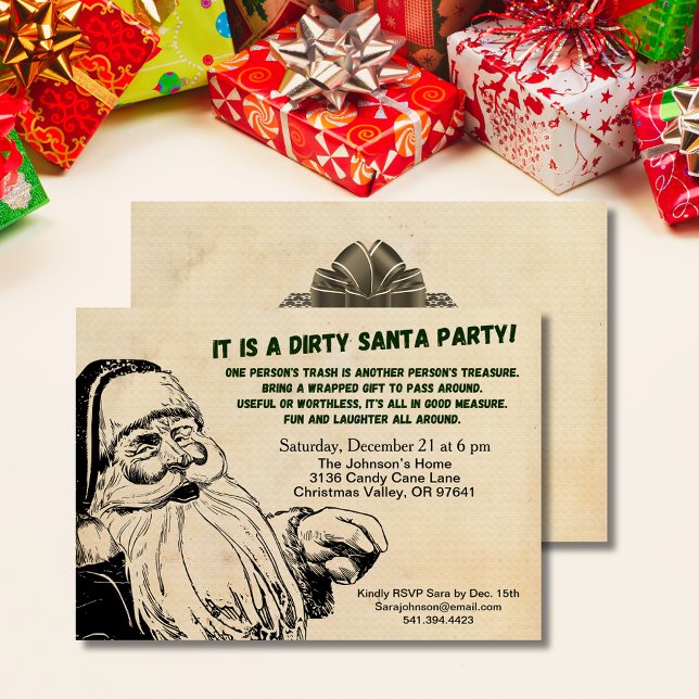 Invitación Fiesta de intercambio de regalos sucios de Santa G (Vintage Dirty Santa Gift Exchange Party Invitation)