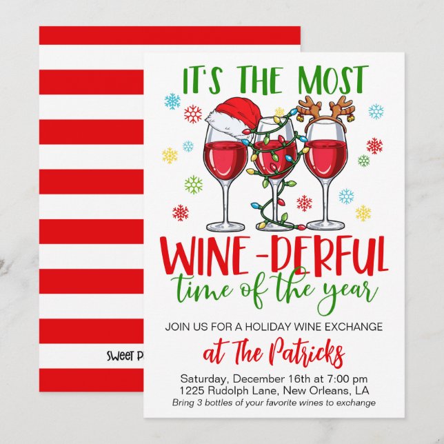 Invitación Fiesta de intercambio de vinos de navidades (Anverso / Reverso)