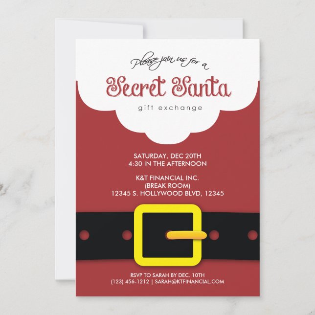 Invitación Fiesta de intercambio secreto corporativo de Santa (Anverso)