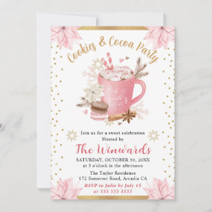 Invitación Fiesta de Invierno de Chocolate Caliente Rosa y Ga