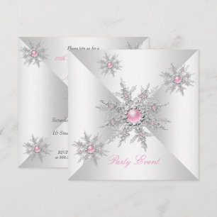 Invitación Fiesta de Invierno de Copos de Nieve Rosados