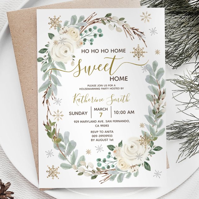 Invitación Fiesta de invierno de Floral Blanca (Subido por el creador)