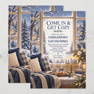 Invitación Fiesta de invierno de reunión acogedora de Hanukka