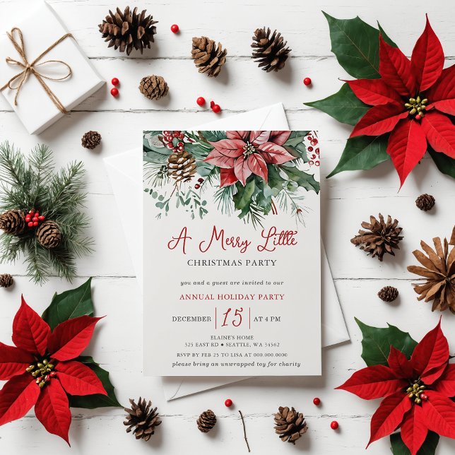 Invitación Fiesta de invierno Floral Merry Little Navidades (Winter Floral Merry Little Christmas Party Invitation)