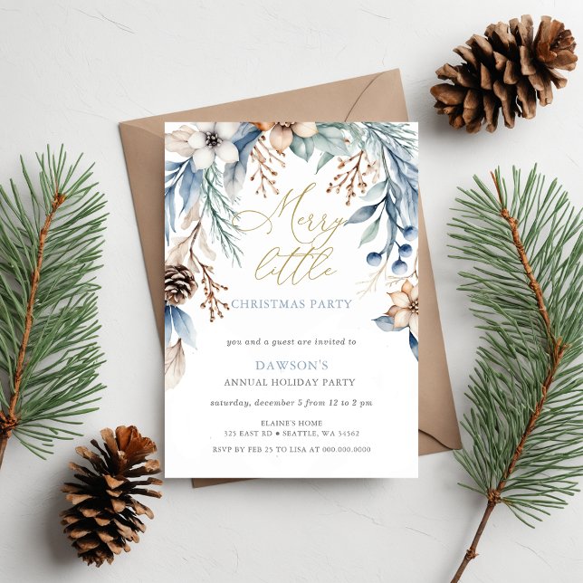 Invitación Fiesta de invierno Floral Merry Little Navidades (Winter Floral Merry Little Christmas Party Invitation)