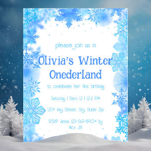 Invitación Fiesta de Invierno Onederland Copo de Nieve Azul