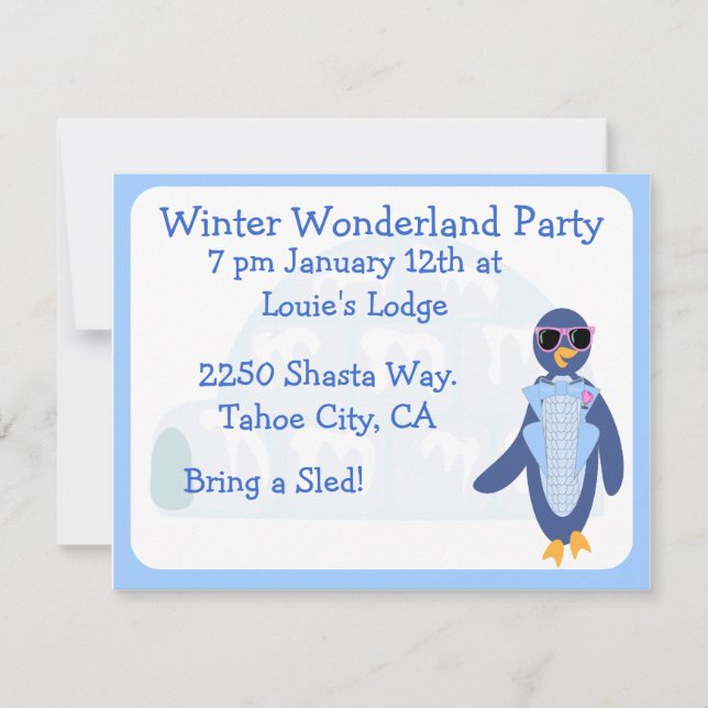 Invitación Fiesta de invierno Pingüino de Tuxedo (Anverso)