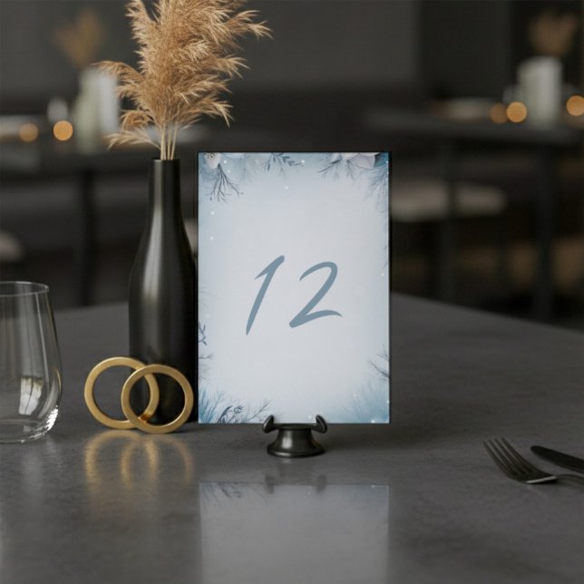 Invitación Fiesta de invierno, signo de número de tabla helad (Winter wedding table number card.)