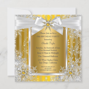 Invitación Fiesta de invierno Wonderland Snowflake Gold Silve