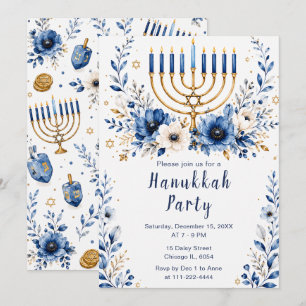 Invitación Fiesta de Janucá Azul y Dorado