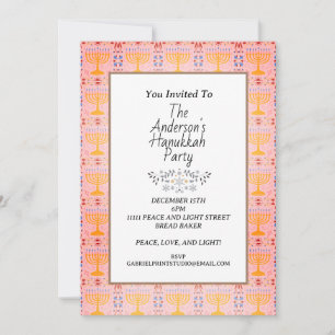 Invitación Fiesta de Janucá con Menorá azul amarilla moderna