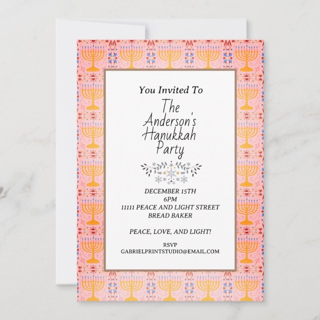 Invitación Fiesta de Janucá con Menorá azul amarilla moderna  (Anverso)