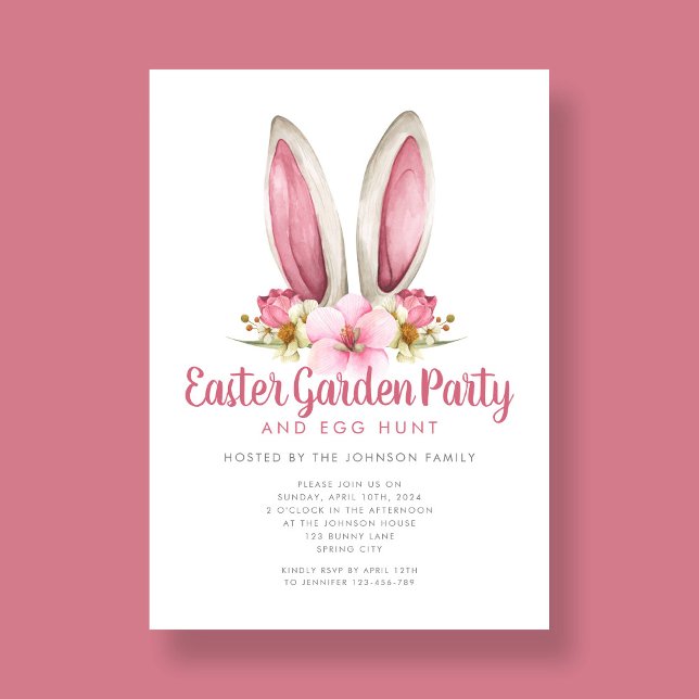 Invitación Fiesta de Jardín Cute Floral Bunny Ears (Cute Floral Bunny Ears Easter Garden Party Invitation)