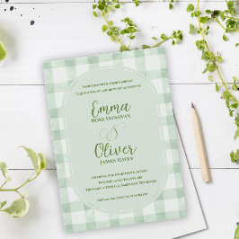 Invitación Fiesta de Jardín de Boda de Gingham Verde Salvia