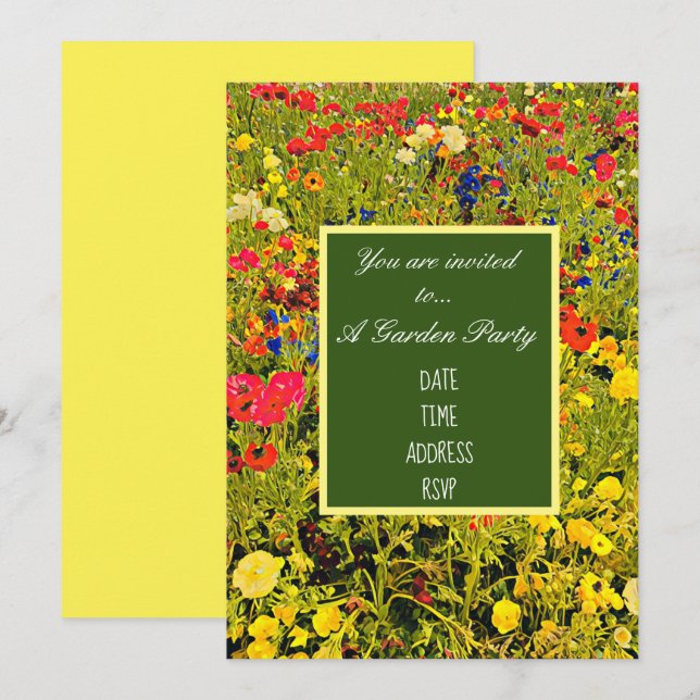 Invitación fiesta de jardín de diseño moderno de flor silvest (Anverso / Reverso)