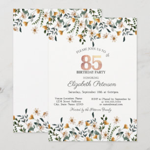 Invitación Fiesta de Jardín de Flores Acuarela Cumpleaños 85