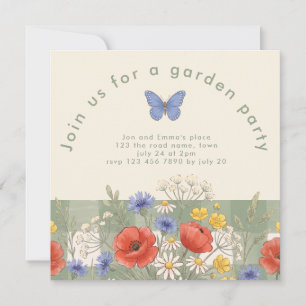 Invitación Fiesta de jardín de mariposas de flores silvestres