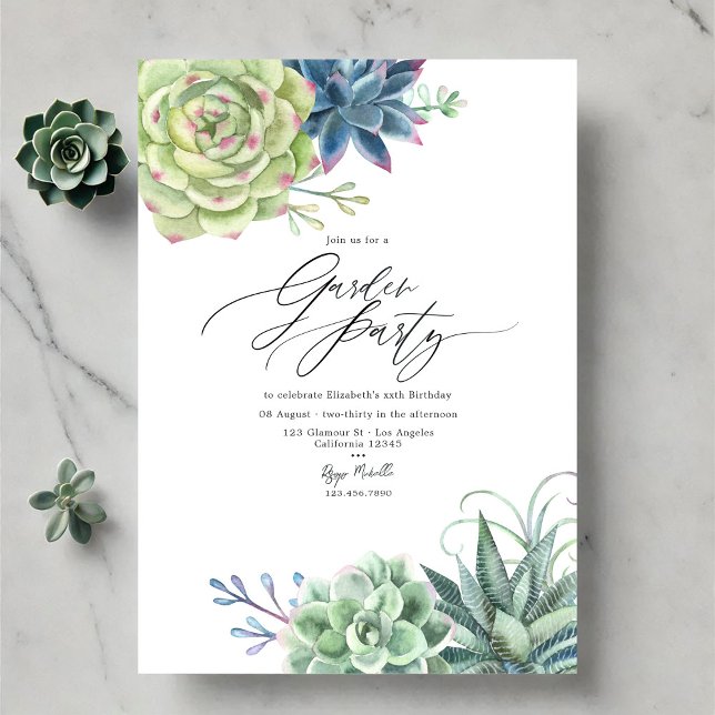 Invitación Fiesta de jardín de suculentas modernas (Modern Succulent Greenery Garden Party Invitation)