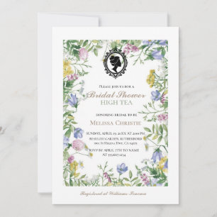 Invitación fiesta de jardín de té alto, hermoso pastel suave 