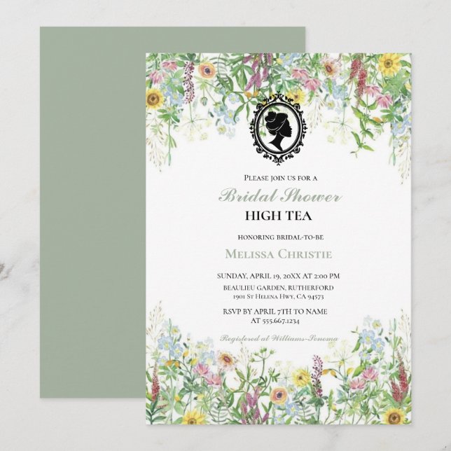 Invitación fiesta de jardín de té alto, hermoso pastel suave (Anverso / Reverso)