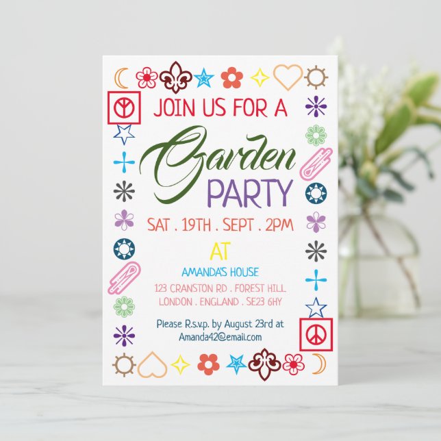 Invitación Fiesta de Jardín decorado con hippy Moda (Anverso de pie)