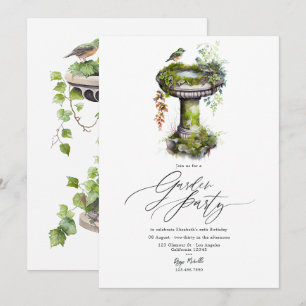Invitación Fiesta de Jardín Elegante Pájaros Acuarela para Cu