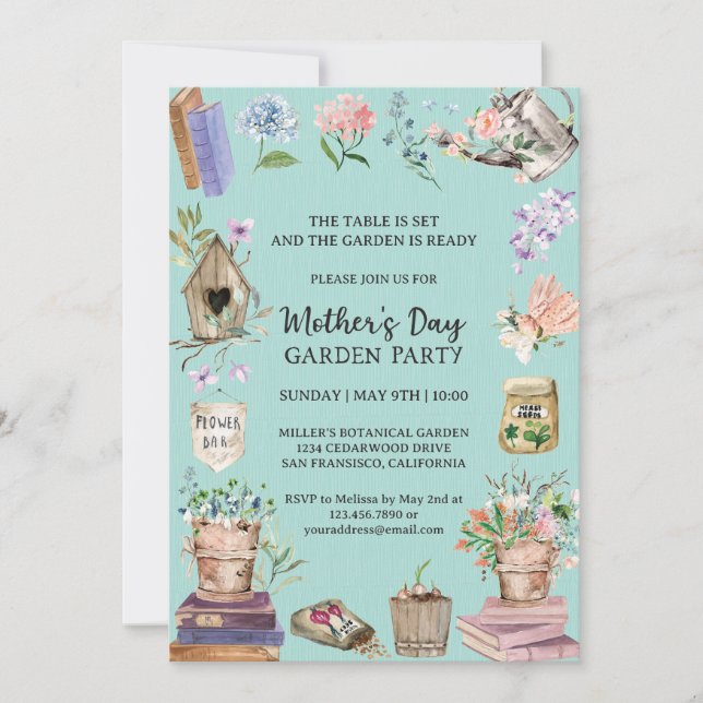 Invitación Fiesta de jardín floral acuático del Día de la Mad (Anverso)