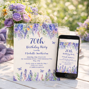Invitación Fiesta de Jardín Floral de Lavanda Púrpura 70 Cump