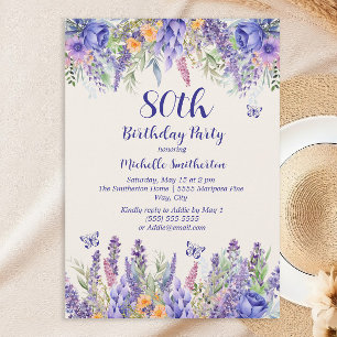 Invitación Fiesta de Jardín Floral de Lavanda Púrpura 80 Cump