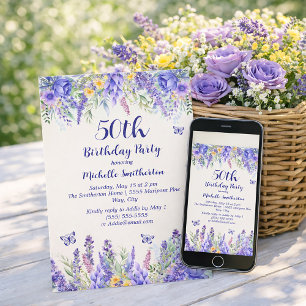 Invitación Fiesta de Jardín Floral de Lavanda Púrpura Cumplea