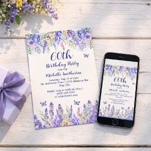Invitación Fiesta de Jardín Floral de Lavanda Púrpura Cumplea