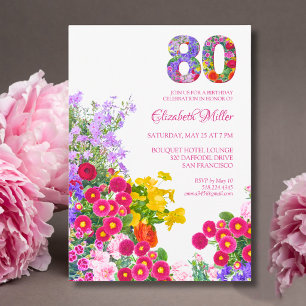 Invitación Fiesta de Jardín Floral Elegante por los 80 Años d