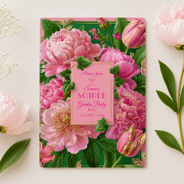 Invitación Fiesta de Jardín Floral Rosa y Verde Lujosa