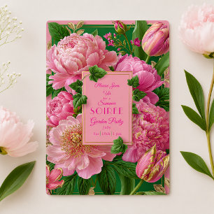 Invitación Fiesta de Jardín Floral Rosa y Verde Lujosa