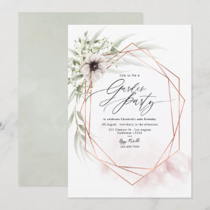 Invitación Fiesta de Jardín Geométrica Rosa y Dorado Rosa