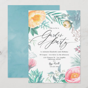 Invitación Fiesta de Jardín Tropical Floral Pastel Polvorient