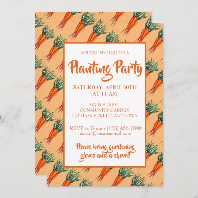 Invitación Fiesta de Jardín Vegetable Naranja de la Bunch de  (Anverso / Reverso)