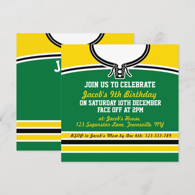 Invitación Fiesta de Jersey de Hockey sobre Hielo invita a pl (Anverso / Reverso)