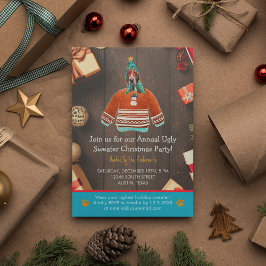 Invitación Fiesta de Jersey Feo de Basset Hound en Navidad