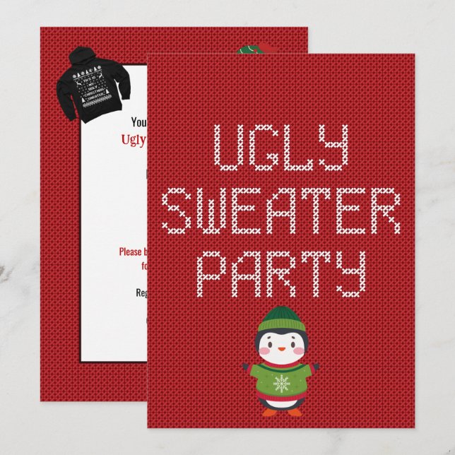 Invitación Fiesta de Jersey Navideño Feo (Anverso / Reverso)
