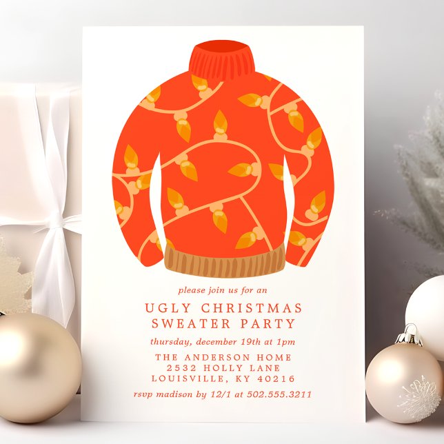 Invitación Fiesta de Jerseys Feos de Navidad con Luces de Cad (Subido por el creador)