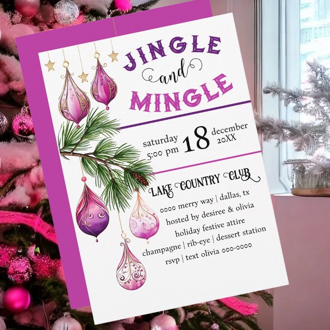 Invitación Fiesta de jingle divertido y festivo y de tintineo (Bright pink and festive Jingle and Mingle party invitation)