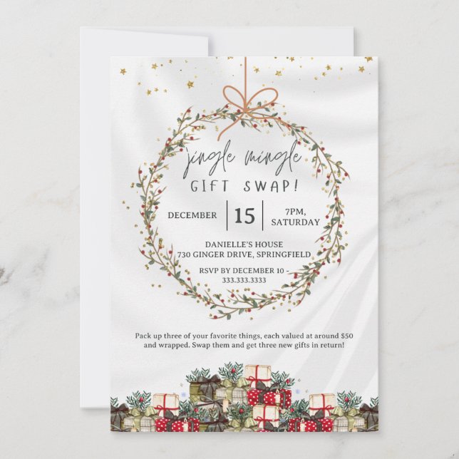 Invitación Fiesta de Jingle Mingle Gift Exchange Navidades (Anverso)